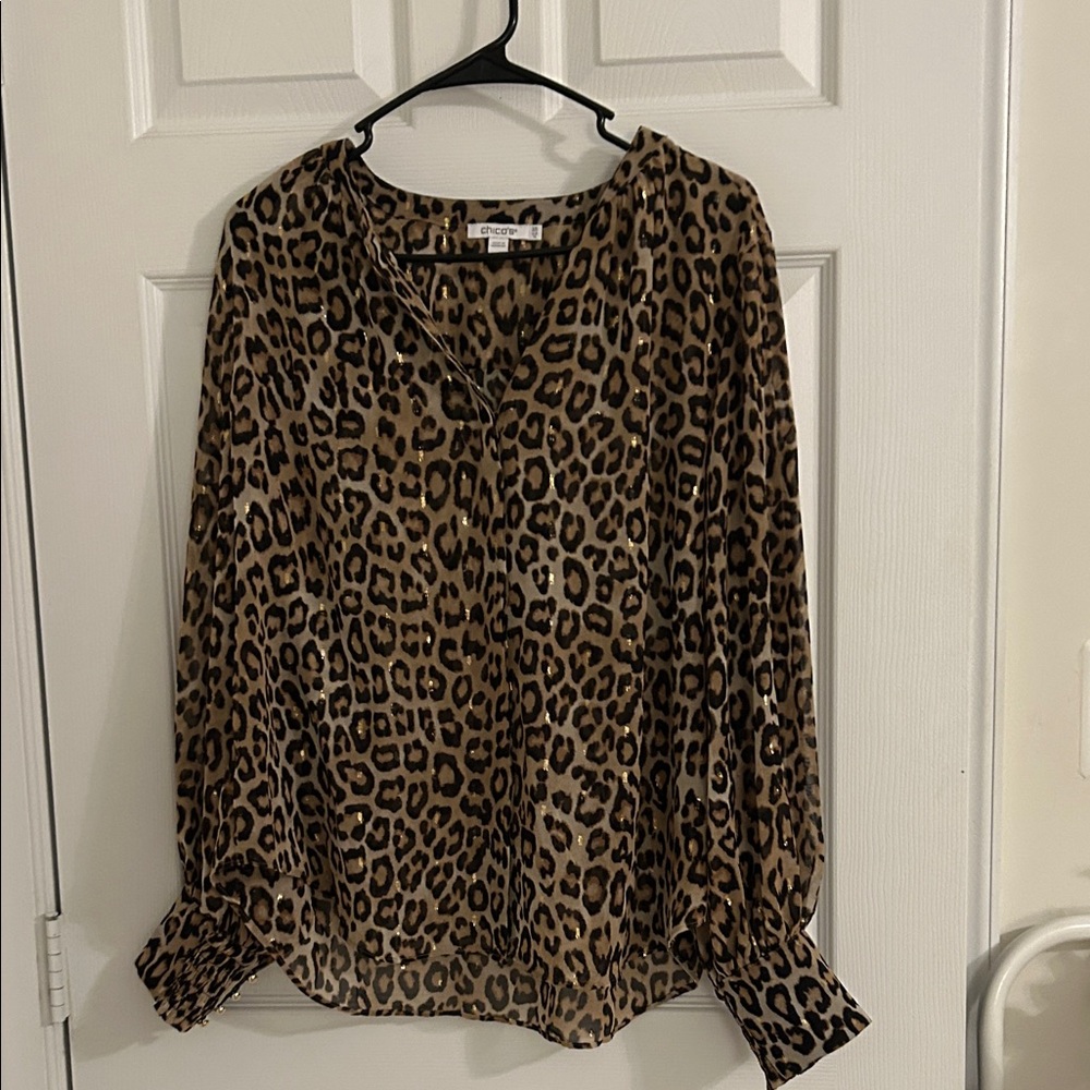 Chico's Leopard Print V-Neck Blouse